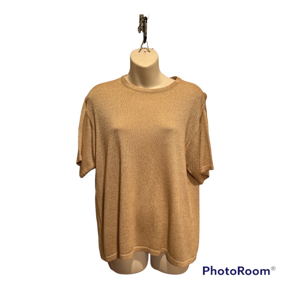 Jenny Buchanan Gold metallic top. Short sleeve size large